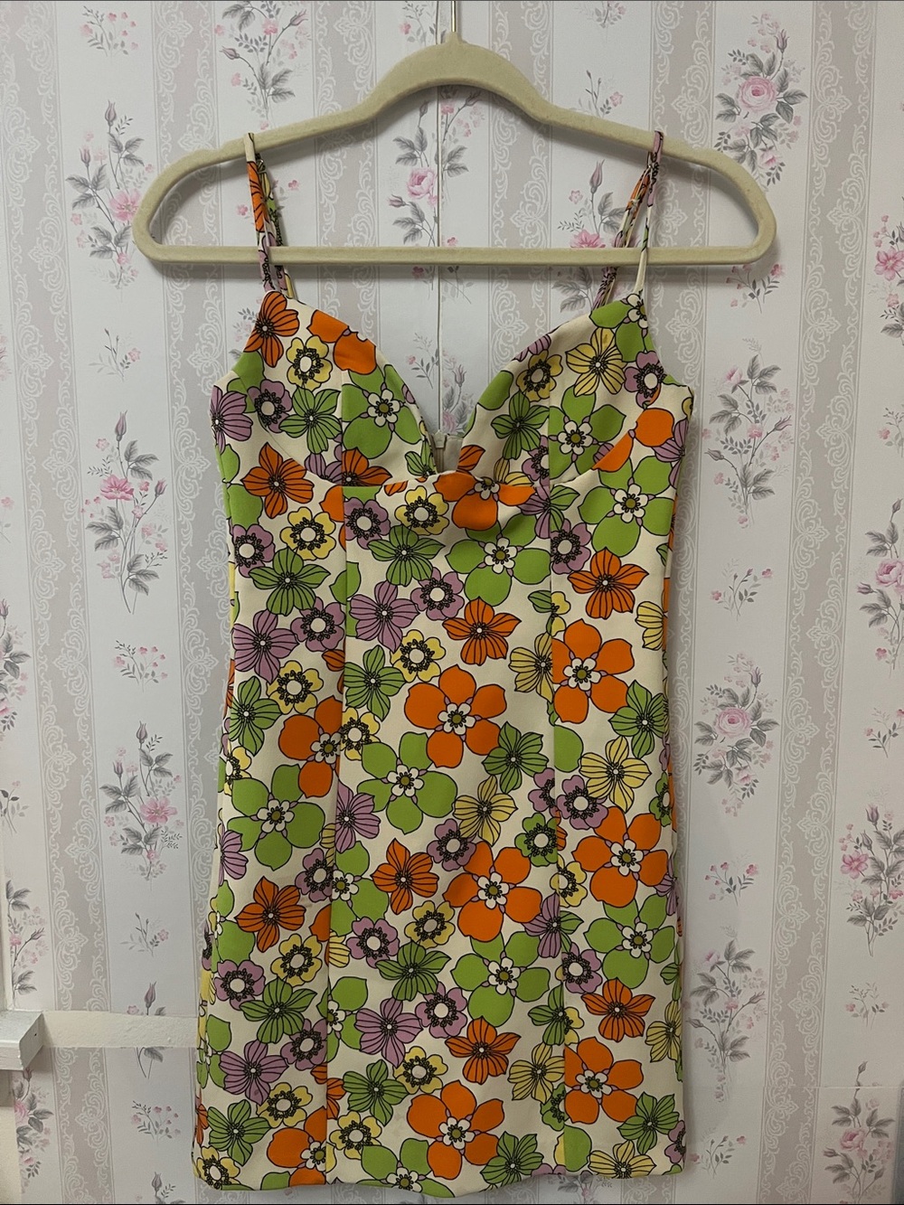 Zara Floral Slip Dress in Green, Orange & Purple